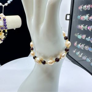 #323 New Handmade Pearls & Garnet Bracelet with Toggle Clasp